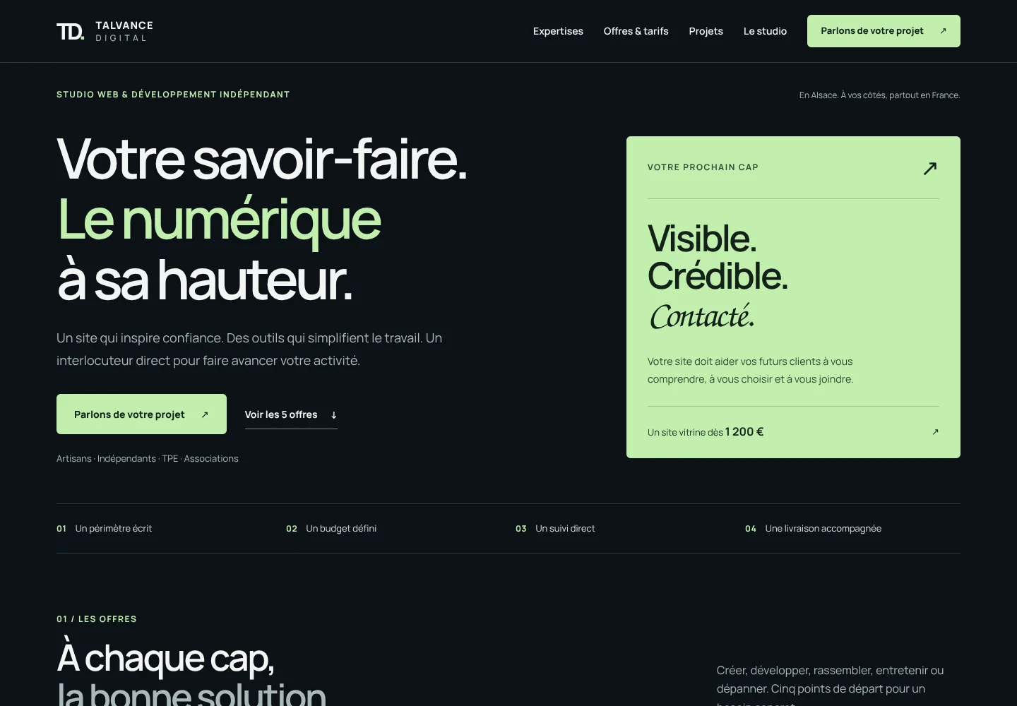 Vue de la page d’accueil TALVANCE DIGITAL, avec sa présentation et son accès aux offres